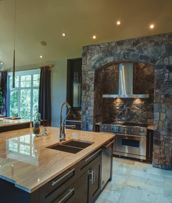 kitchen with various stone features