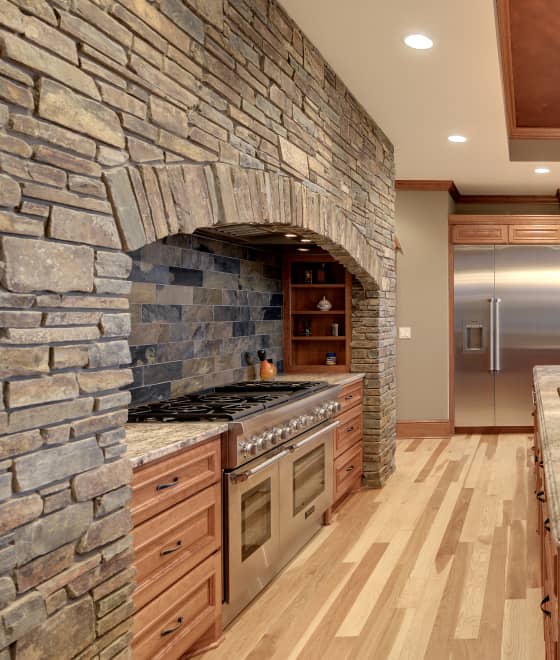 stacked stone backsplash